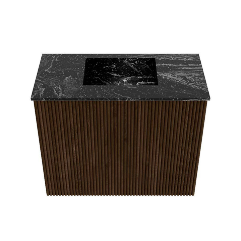 Mondiaz JOYA-DLUX 50cm toiletmeubel - kleur Walnut - Wastafel FAYE positie Midden Zonder kraangat kleur Lava. SW1422404