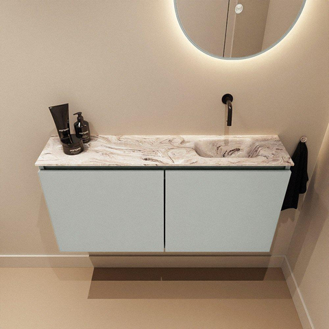 MONDIAZ TURE-DLUX Meuble de toilette 100cm Greey. EDEN vasque Glace position à droite. Sans trou de robinet. SW1103292