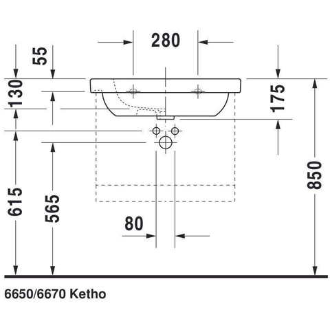 Duravit D-code Wastafel - 65x48cm - met 1 kraangat - met overloop - wit 0295855