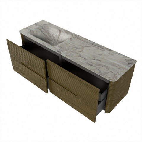 Mondiaz CIRO-DLUX Badkamermeubelset - 150x45x50cm - Solid surface wastafel Glace - 1 wasbak Links - 1 kraangat - 4 lades - Dusk SW1532992