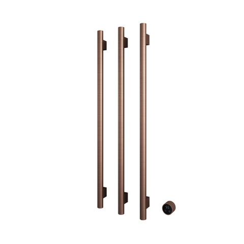 Hotbath &MORE Handdoekradiator - 57x115cm - rond - 3 stangen - verticaal - met schakelaar - PVD - geborsteld koper SW1245715