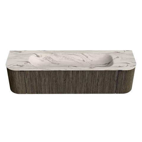 MONDIAZ KURVE-DLUX Meuble de salle de bains 170cm arrondi Gauche + Droite couleur Shadow avec 1 tiroir et 2 portes. Lavabo BIG LARGE Central sans trou de robinet Nata. SW1432296