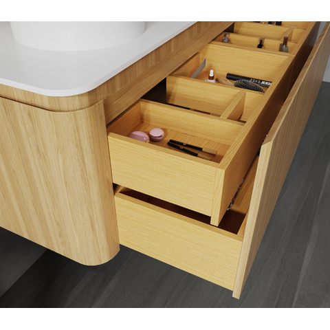Royal Plaza Terra Ensemble meuble de salle de bains - 140x46.2x46cm - plan de toilette solid surface blanc mat - 4 tiroirs - sandwood (chêne clair) SW1426286