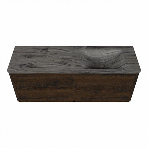 Mondiaz CIRO-DLUX Badkamermeubelset - 140x45x50cm - Solid surface wastafel Sombra - 1 wasbak Rechts - 1 kraangat - 4 lades - Walnut SW1530756