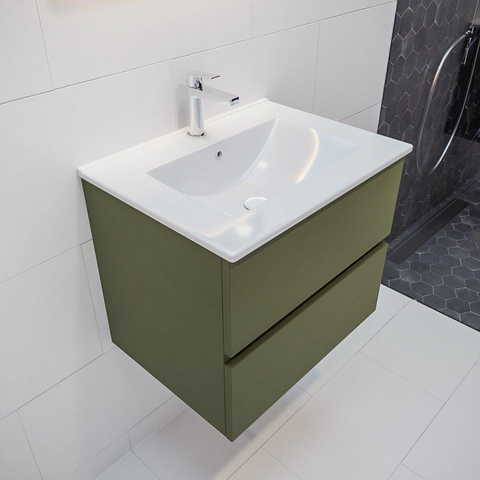 MONDIAZ VICA Ensemble de meuble salle de bain - 60cm - 2 tiroirs - lavabo Denia milieu - 1 trou de robinet - solid surface armée SW410093