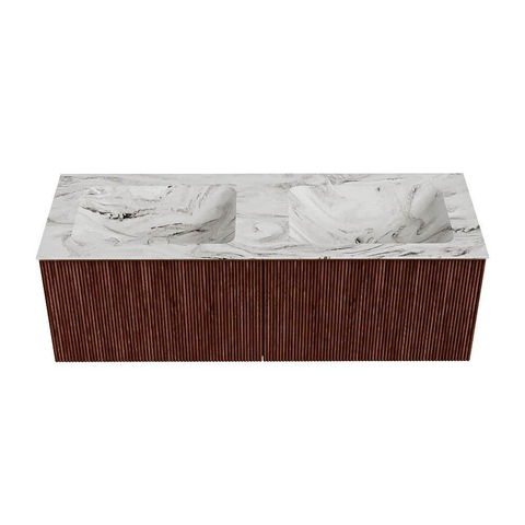 Mondiaz KURVE-DLUX Ensemble de meubles de salle de bains - 130x46x40cm - 2 tiroirs - lavabo solid surface - double - sans trou de robinet - Ruby SW1415970