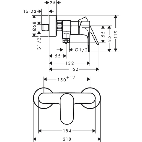 Hansgrohe Rebris s Eengreeps - opbouw douchemengkraan - hoogglans chroom SW803096