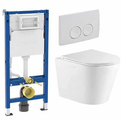 QeramiQ Dely Pack WC - réservoir encastré Geberit UP100 - plaque de déclenchement blanche - WC - abattant - blanc brillant SW656671