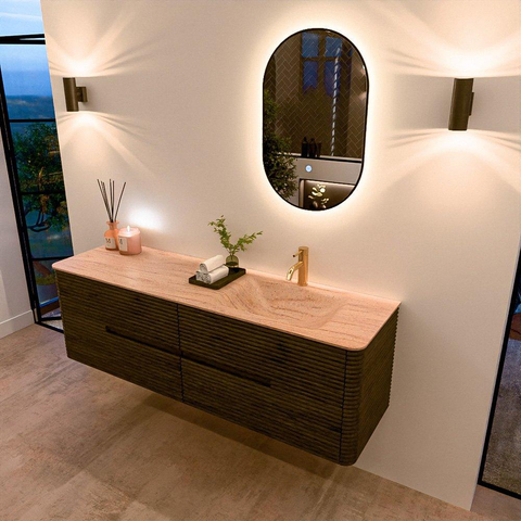 Mondiaz CIRO-DLUX Badkamermeubelset - 160x45x50cm - Solid surface wastafel Saba - 1 wasbak Rechts - 1 kraangat - 4 lades - Shadow SW1532866