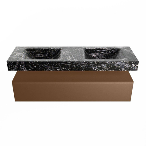 Mondiaz ALAN-DLUX Ensemble de meuble - 150cm - meuble Rust mat - 1 tiroir - Lavabo Cloud Lava suspendu - vasque Gauche et droite - 2 trous de robinet SW808451