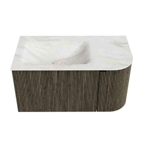 Mondiaz KURVE-DLUX Ensemble meuble de salle de bains - 85x46x40cm - 1 tiroir - 1 porte - lavabo solid surface - gauche - 1 trou de robinet - Shadow SW1414426