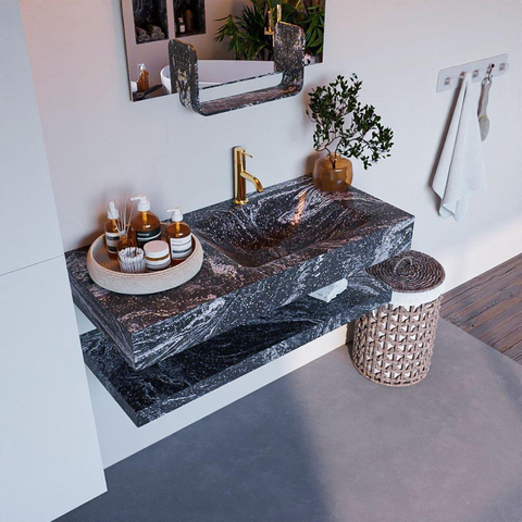 Mondiaz ALAN-DLUX Ensemble de meuble - 100cm - meuble Lava mat - 0 tiroirs - Lavabo Cloud Lava suspendu - vasque Droite - 1 trou de robinet SW809232