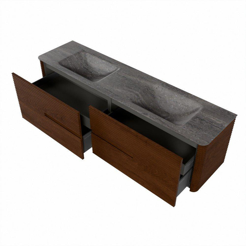 Mondiaz CIRO-DLUX Meuble de salle de bains - 180x45x50cm - Plan vasque solid surface Oza - 2 vasques Double - sans trous de robinetterie - 4 tiroirs - Ruby SW1532134