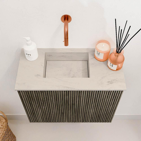 Mondiaz JOYA-DLUX 50cm toiletmeubel - kleur Shadow - Wastafel FAYE positie Links Zonder kraangat kleur Opalo. SW1422901