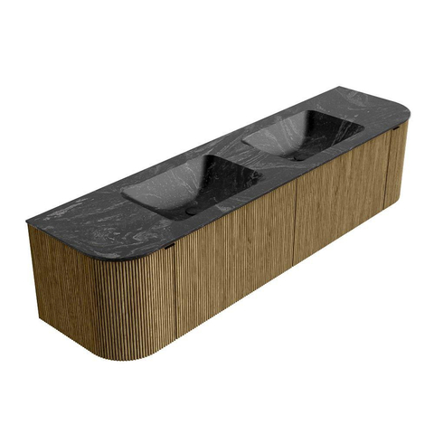 Mondiaz KURVE-DLUX Ensemble de meubles de salle de bains - 180x46x40cm - 2 tiroirs - 2 portes - lavabo solid surface - double - sans trou de robinet - Dusk SW1415546