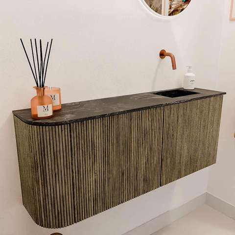Mondiaz JOYA-DLUX 101.6cm toiletmeubel - ronding links kleur Dusk - Wastafel FAYE positie Rechts Zonder kraangat kleur Lava. SW1423322