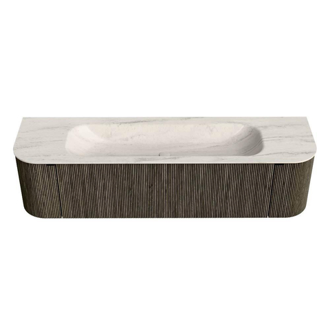 MONDIAZ KURVE-DLUX Meuble de salle de bains 170 cm arrondi Gauche + Droite couleur Shadow avec 1 tiroir et 2 portes. Lavabo BIG LARGE Central sans trou de robinet Meli. SW1431801