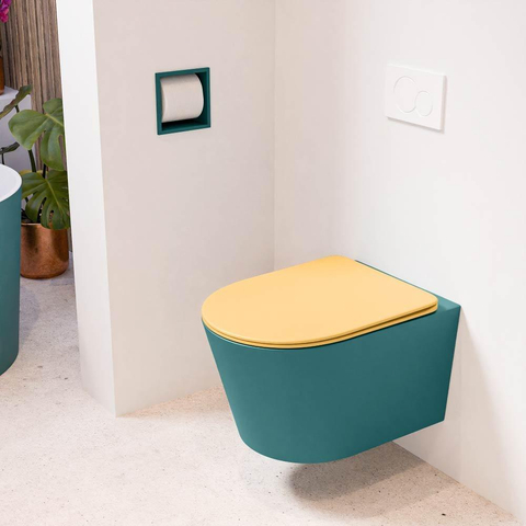 Mondiaz LAVIE hangtoilet – spoelrandloos – 36 x 53 cm – met softclose zitting – Smag (groen), zitting Ocher (geel) SW1208784