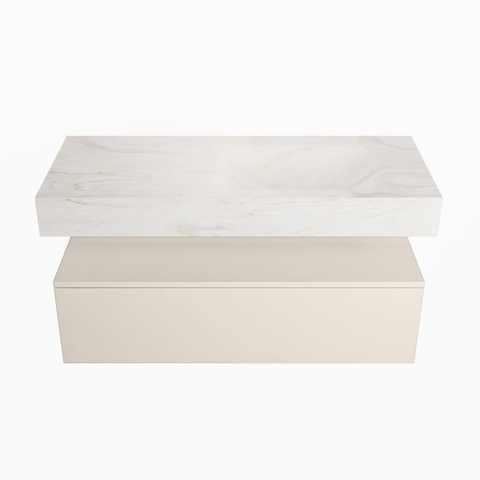 Mondiaz ALAN-DLUX Ensemble de meuble - 110cm - meuble Linen mat - 1 tiroir - Lavabo Cloud Ostra suspendu - vasque droite - 0 trous de robinet SW807464