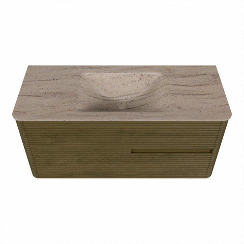 Mondiaz CIRO-DLUX Ensemble de meubles de salle de bains - 110x45x50cm - Plan-vasque en solid surface Saba - 1 vasque au milieu - sans trous de robinetterie - 2 tiroirs - Dusk SW1533330