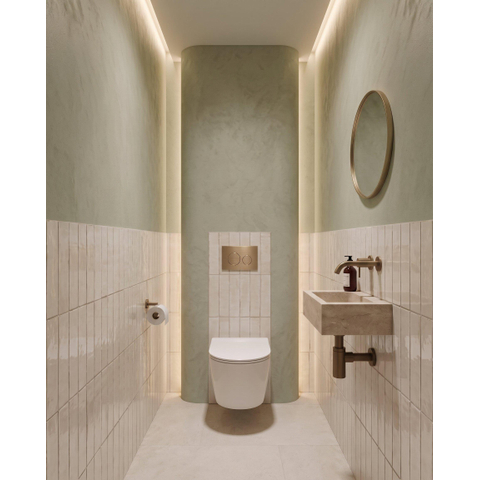 QeramiQ Dely Toiletset - inbouwreservoir Qeramiq Flush - slim zitting - metaal messing geborstelde bedieningsplaat - ronde knoppen - glans wit SW1579167