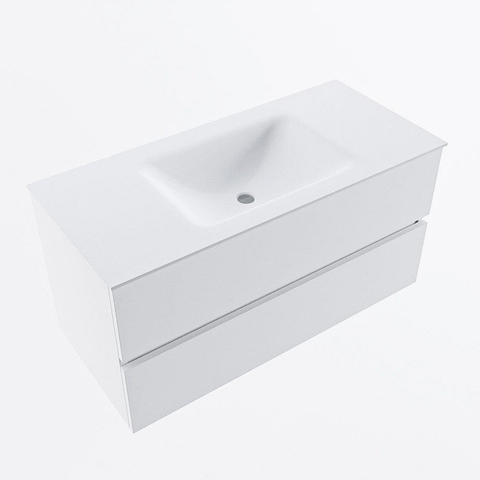 MONDIAZ VICA Meuble de salle de bains 100cm sous-meuble Talc 2 tiroirs. Lavabo CLOUD central 1 trou de robinet, couleur Talc. SW1381940