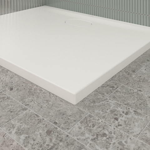 Villeroy & Boch Ecora douchebak - 100x80x3.5cm - afvoer lange zijde - stone white (wit) SW1558907