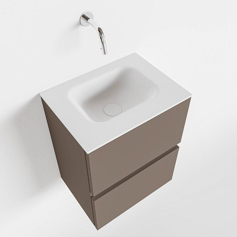 MONDIAZ ADA Toiletmeubel 40x30x50cm met 0 kraangaten 2 lades smoke mat Wastafel Lex midden Solid Surface Wit SW472613