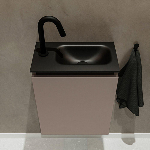 MONDIAZ TURE Toiletmeubel 40x23x50cm met 1 kraangaten 1 deuren smoke mat Wastafel Eden rechts Solid Surface Zwart SW475298