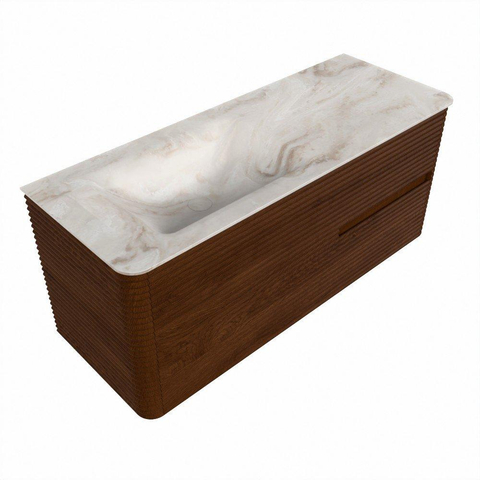 Mondiaz CIRO-DLUX Meuble de salle de bains - 120x45x50cm - Plan vasque solid surface Frappe - 1 lavabo à gauche - 1 trou de robinet - 2 tiroirs - Ruby SW1531289