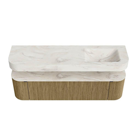 MONDIAZ THOR-DLUX 170cm meuble de salle de bains arrondi gauche + droite couleur Dusk avec 1 tiroir et 2 portes. Vasque suspendue CLOUD Droite sans trou de robinet couleur Ostra. SW1465445