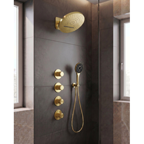 Uniforma inbouw regendoucheset – thermostatisch – Ø32 cm hoofddouche met waterval – handdouche met houder – geborsteld goud SW1578143