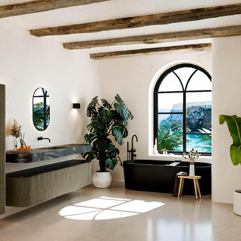 MONDIAZ THOR-DLUX 200cm meuble de salle de bains arrondi gauche + droite couleur Shadow avec 2 tiroirs et 2 portes. Vasque suspendue CLOUD Milieu sans trou de robinet couleur Lava. SW1467027