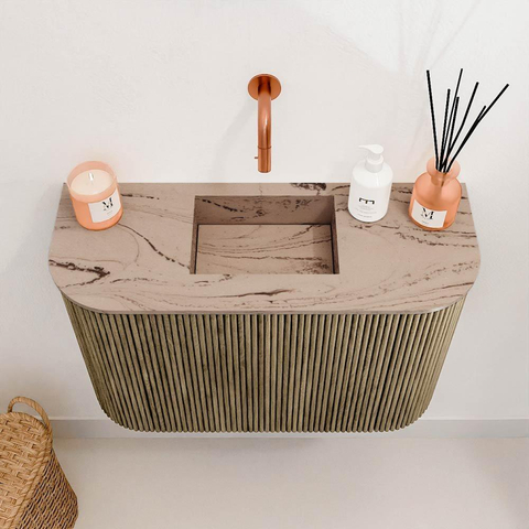Mondiaz JOYA-DLUX Meuble de salle de bains 63,2cm - arrondi gauche et droite couleur Dusk - Vasque FAYE position Milieu Sans trou de robinet couleur Arena SW1425794