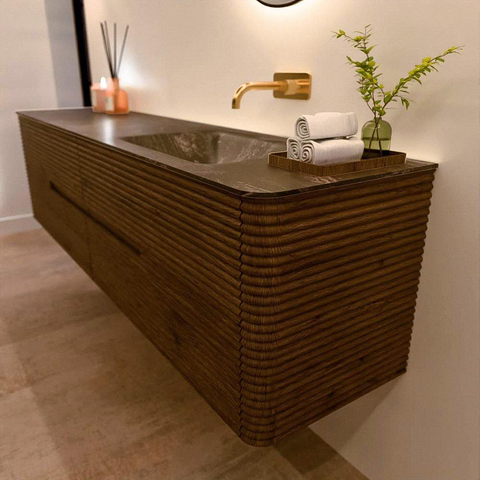 Mondiaz CIRO-DLUX Ensemble de meubles de salle de bains - 190x45x50cm - Lavabo solid surface Lava - 1 vasque à droite - sans trous de robinet - 4 tiroirs - Dusk SW1533072