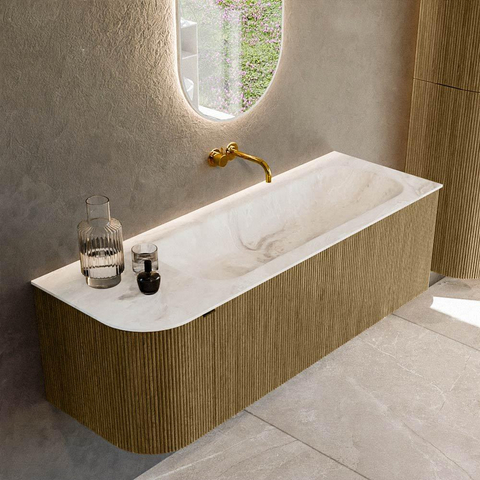 Mondiaz KURVE-DLUX Ensemble de meuble de salle de bains - 135x46x40cm - 1 tiroir - 1 porte - lavabo solid surface - droit - sans trou de robinet - Dusk SW1414904