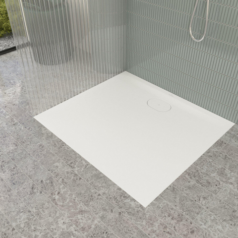 Villeroy & Boch Ecora douchebak - 100x90x3.5cm - afvoer lange zijde - stone white (wit) SW1558974
