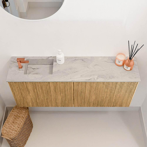 Mondiaz JOYA-DLUX 100cm meuble de salle de bains - couleur Oak - Vasque FAYE position Gauche 1 trou de robinet couleur Glace. SW1421996