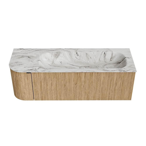MONDIAZ KURVE-DLUX Meuble de salle de bains 135 cm avec module 25 L couleur Oak avec 1 tiroir et 1 porte. Lavabo BIG MEDIUM droit 1 trou de robinet couleur Glace. SW1137976