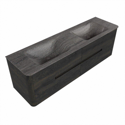 Mondiaz CIRO-DLUX Ensemble de meubles de salle de bains - 160x45x50cm - plan-vasque Solid surface Oza - 2 vasques double - sans perçages pour robinet - 4 tiroirs - Shadow SW1532660