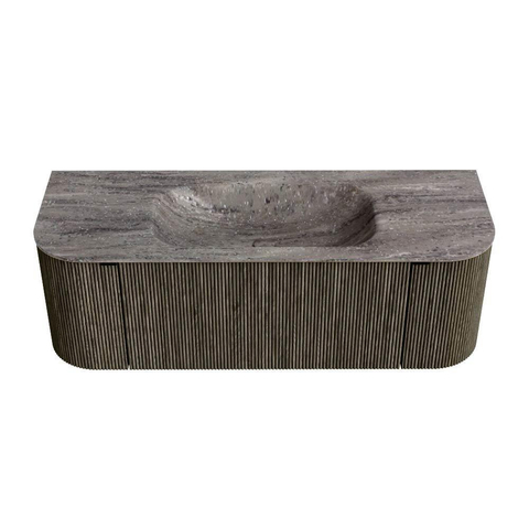 MONDIAZ KURVE-DLUX 130cm badmeubel ronding Links + Rechts kleur Shadow met 1 lade en 2 deuren. Wastafel BIG SMALL Midden 1 kraangat Oza. SW1432872