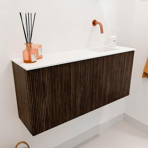 Mondiaz JOYA 90cm meuble de toilette - couleur Walnut - Vasque FAYE position Droite Sans trou de robinet couleur Talc SW1421275
