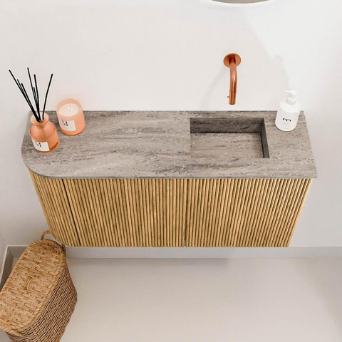 Mondiaz JOYA-DLUX 81.6cm toiletmeubel - ronding links kleur Oak - Wastafel FAYE positie Rechts Zonder kraangat kleur Oza. SW1424124