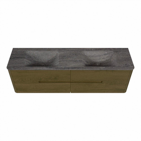 Mondiaz CIRO-DLUX Badkamermeubelset - 170x45x50cm - Solid surface wastafel Oza - 2 wasbak Dubbel - 2 kraangaten - 4 lades - Dusk SW1533303