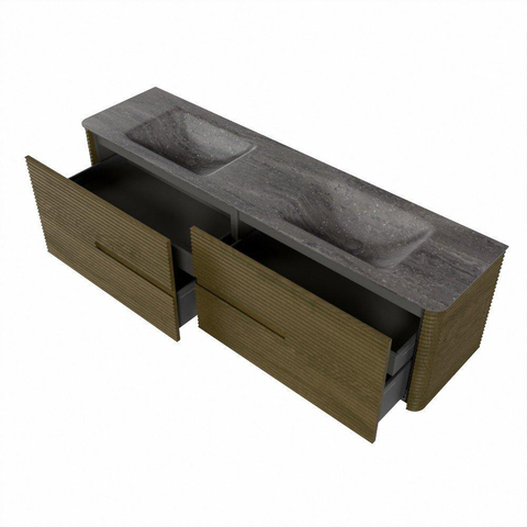 Mondiaz CIRO-DLUX Meuble de salle de bains - 180x45x50cm - Plan-vasque solid surface Oza - 2 bassins Double - sans trous de robinetterie - 4 tiroirs - Dusk SW1533310