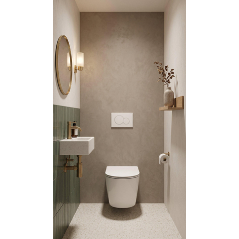 QeramiQ Dely Swirl Pack WC - 36.5x53cm - réservoir encastré Geberit UP320 - abattant mince - plaque de commande sigma blanche - boutons ronds - blanc brillant SW1126083
