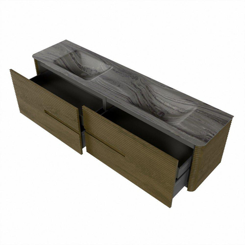 Mondiaz CIRO-DLUX Badkamermeubelset - 190x45x50cm - Solid surface wastafel Sombra - 2 wasbak Dubbel - 2 kraangaten - 4 lades - Dusk SW1533563