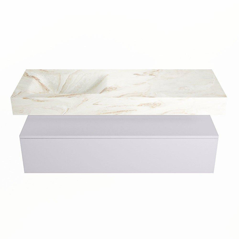 Mondiaz ALAN-DLUX Ensemble de meuble - 130cm - meuble Cale mat - 1 tiroir - Lavabo Cloud Frappe suspendu - vasque Gauche - 0 trous de robinet SW804719