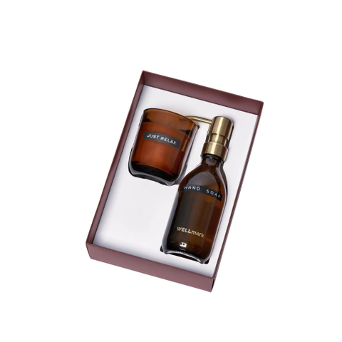Wellmark Discover giftset - handzeep en geurkaars - bamboo - bruin glas SHOWROOMMODEL SHOW26734
