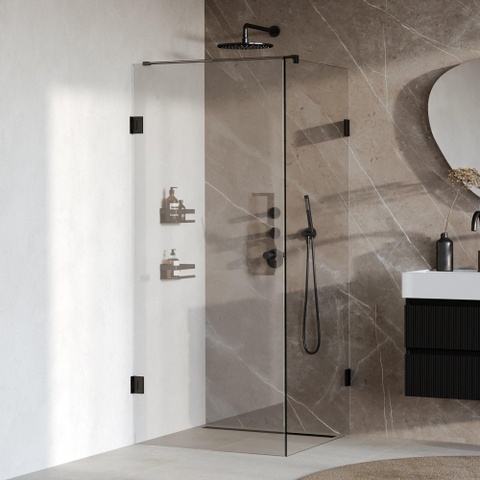BRAUER Void Carving Cabine de douche - 90x90x200cm - porte battante - revêtement de verre - réversible - verre clair - noir mat SW1418138